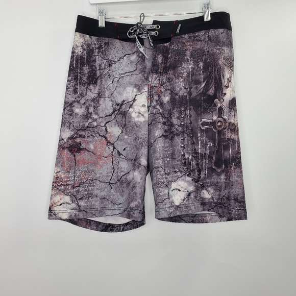 Affliction Other - Affliction Board Shorts Lightning Storm Rosary Cross Black Gray